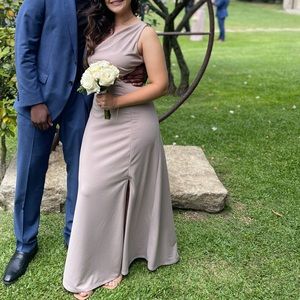 One shoulder elegant dress in Taupe